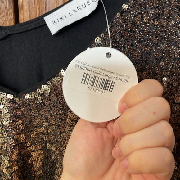KIKI LARUE NWT Women’s Size Large Gold Black Sequin Holiday Top V-Neck “Crosby” - Picture 5 of 9